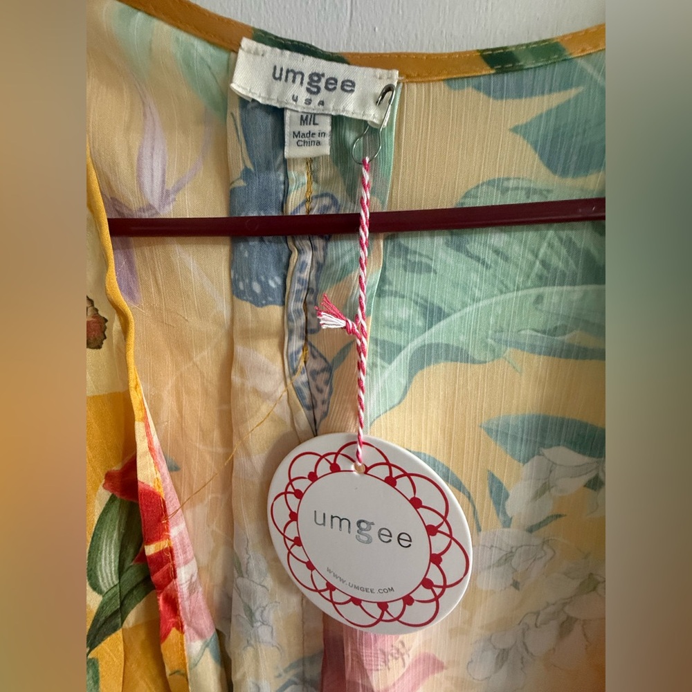 Unknown Brand Yellow Tropical Floral Swim Cover-Up Kimono - Picture 3 of 5